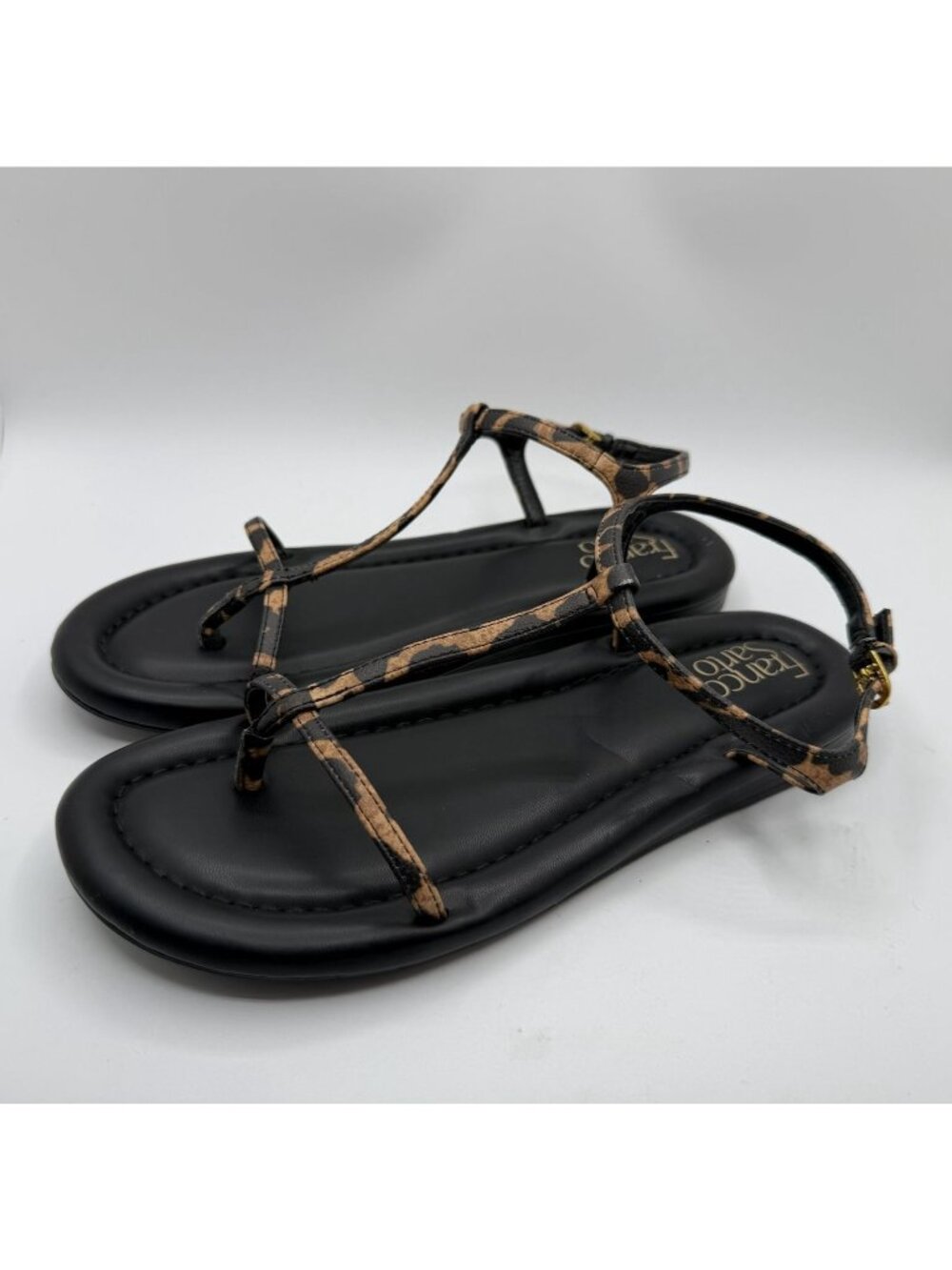 Franco Sarto Joela Sandals Women Size 9M Black Leopard Strappy Thong Slingback
